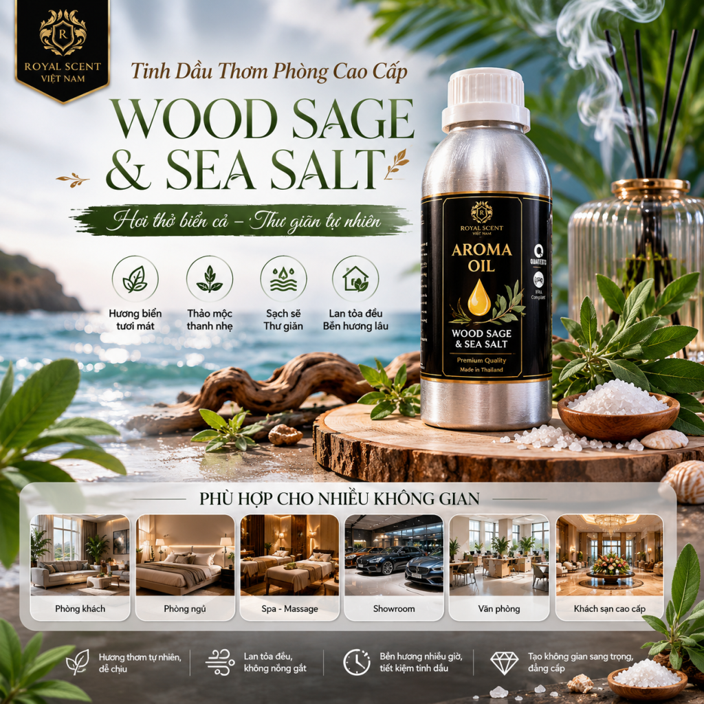 Tinh dầu thơm phòng cao cấp wood sage and sea salt